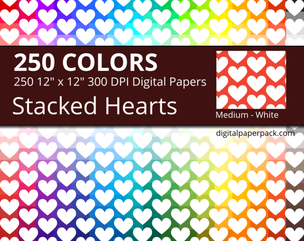 Medium white stacked hearts on colored background