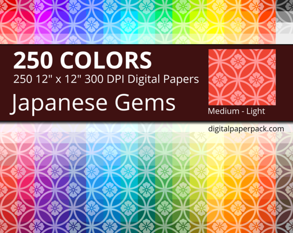 Medium lightly tinted Japanese gems and flowers / Hanawachigai Shippou + Hanabishi pattern on colored background