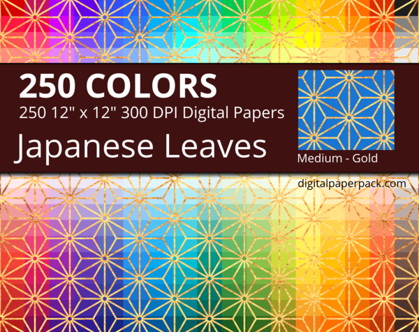 Medium gold Japanese Leaves / Golden Asanoha pattern on colored background