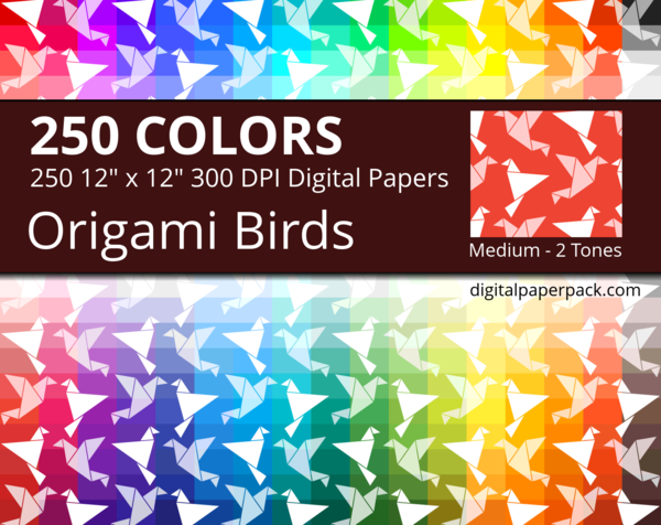 White and tinted origami birds on colored background.